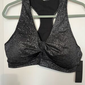 NWT Mono B Black V-Neck Sports Bra with Twist Detail
